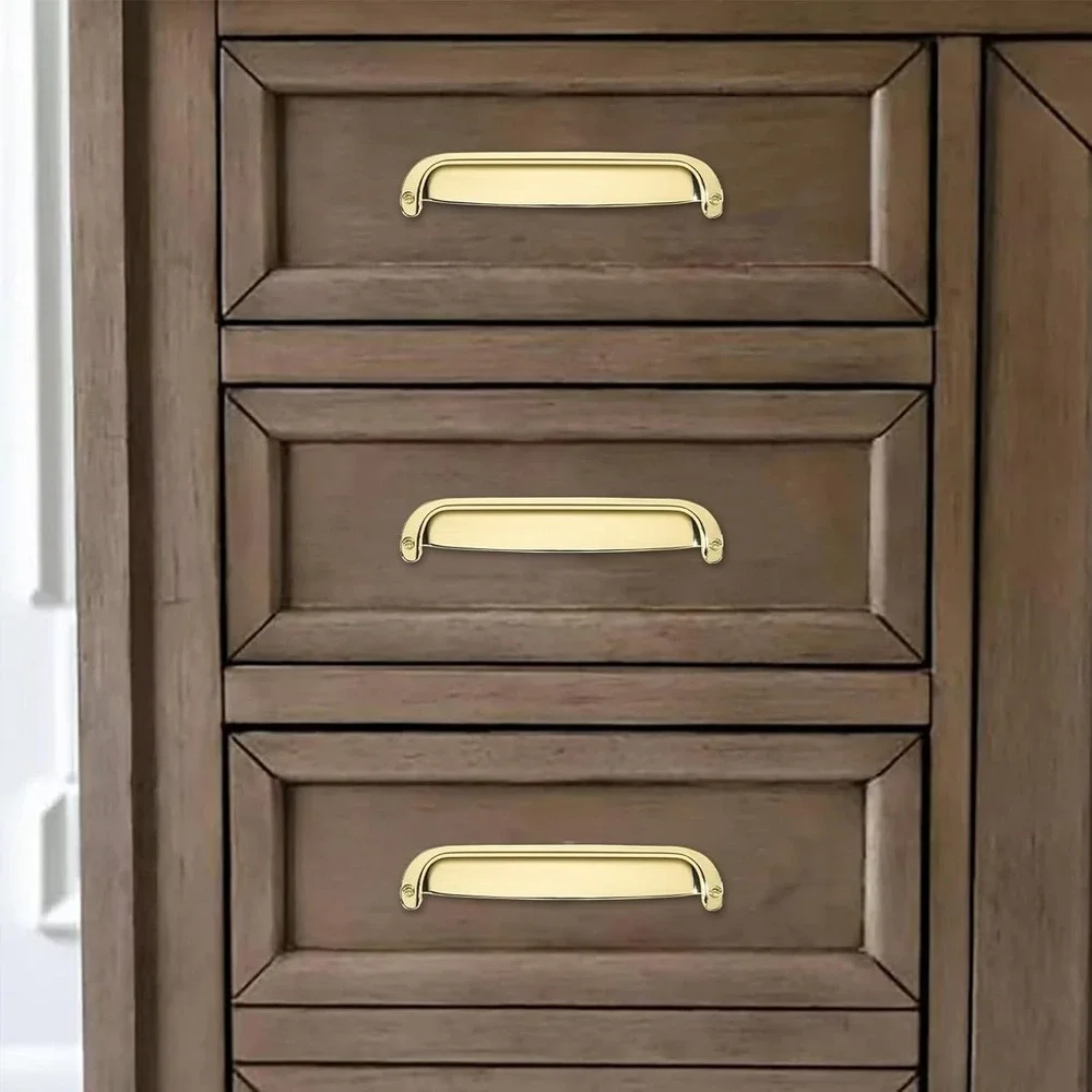 10‎ Pack 64mm Retro Polished Brass Gold Bin Cup Drawer Pulls Cabinet Handles